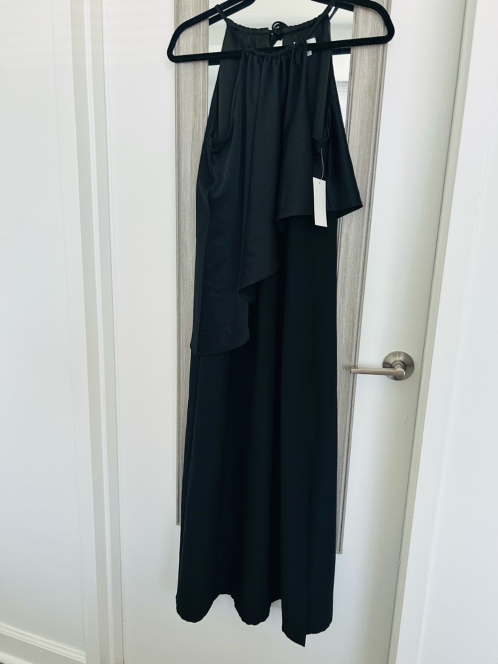 Halston Dress Asymmetrical Drape Black Slit Tie Small Elegant Gala Evening Maxi